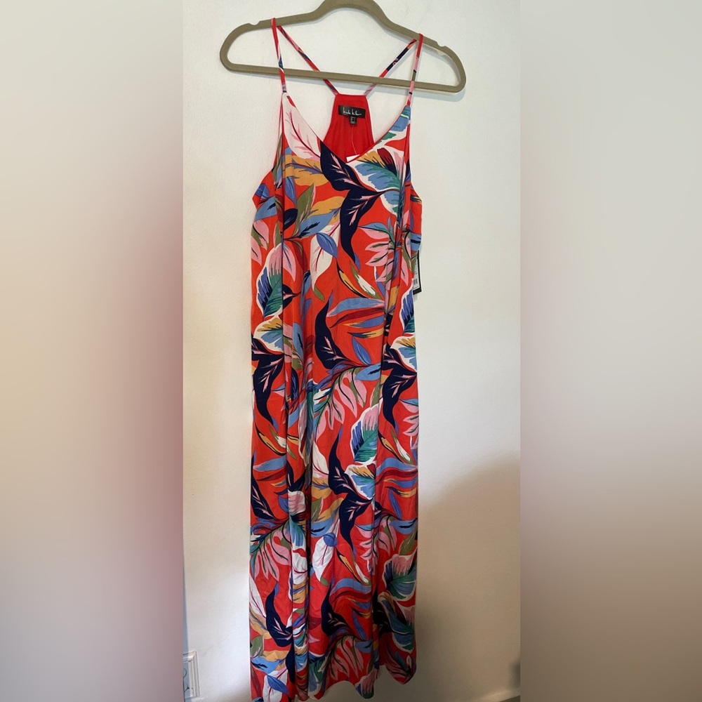 Nicole Miller Summer Tropical Print Maxi Dress women’s Medium